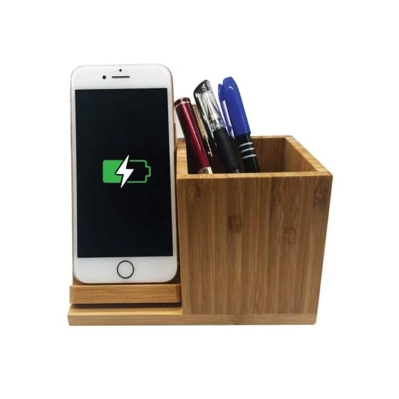 Bamboo pen holder with wireless charger
