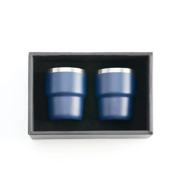 ESPRESSO STACKABLE – Stylish 80ml Double-Wall Stainless Steel Espresso Cups with Silver-Lined Lid & Premium Gift Box