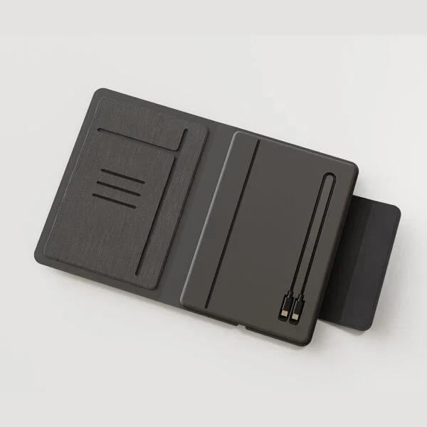 FLAPNOTE POWER – Elegant PU Notebook with 64 Sheets & Built-In 5000mAh Wireless Charging Power Bank for On-the-Go Productivity