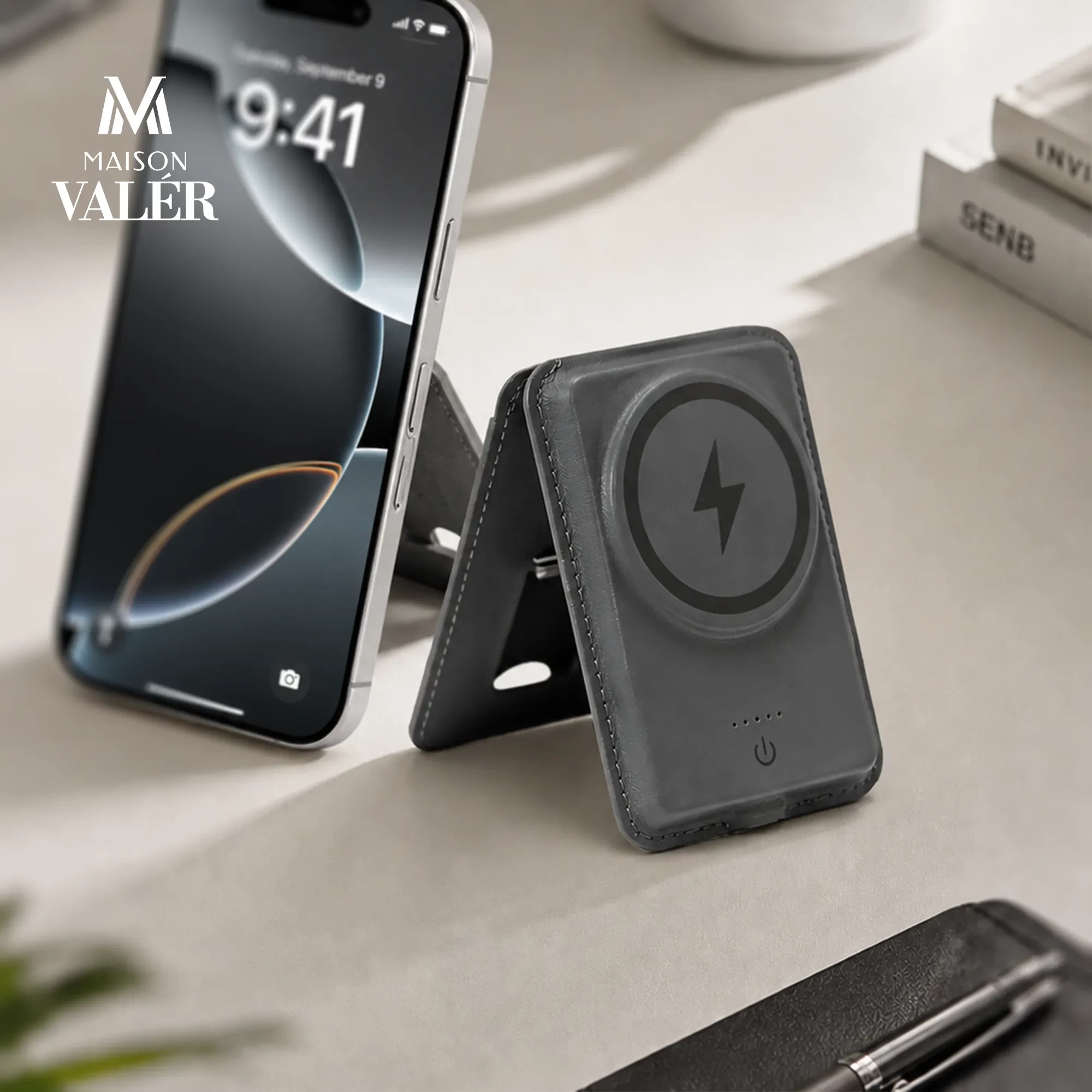 Maison Valer Magnetic Foldable Power Bank Wallet 5000mAh with Card Holder & Stand