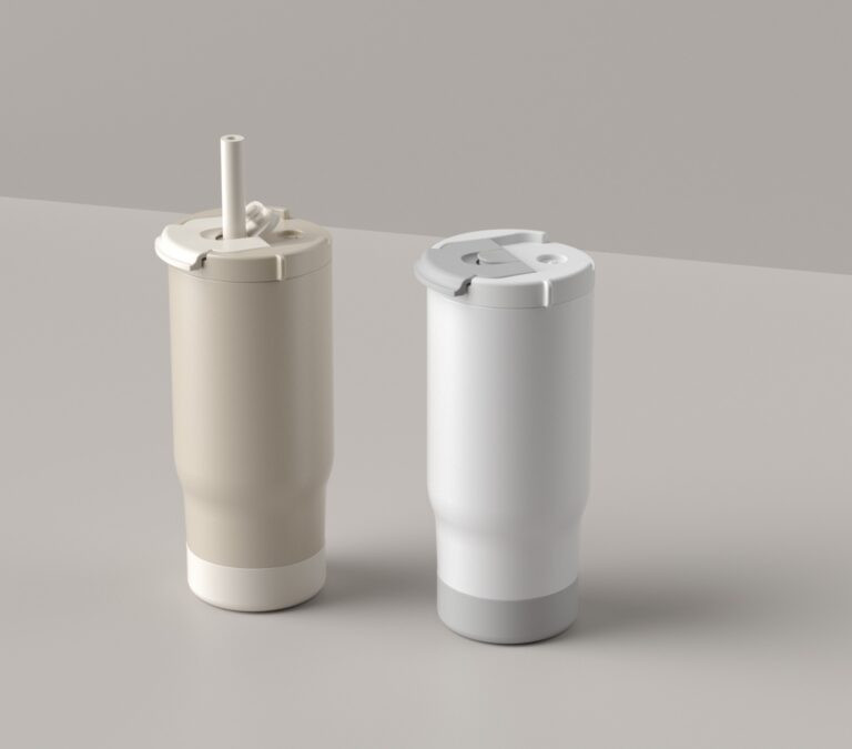 SIPORA | 600ml Steel Straw Coffee Mug with Non-Slip Grip