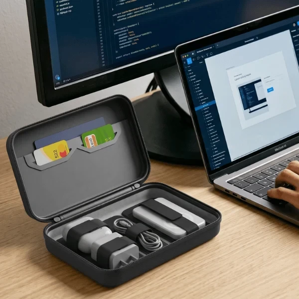 Tech Organizer | 3-in-1 Charging Travel Case with Built-In MagSafe Wireless Charger