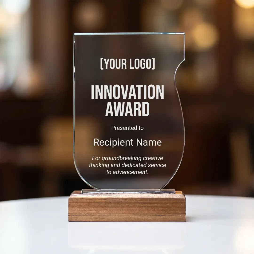 Crystal Award With Wooden Base