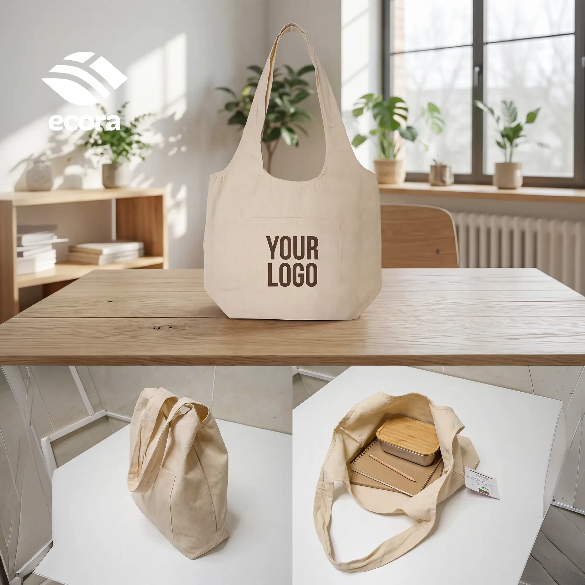 Ecora Canvas Shoulder Tote Bag with 13 cm Gusset — 220 GSM