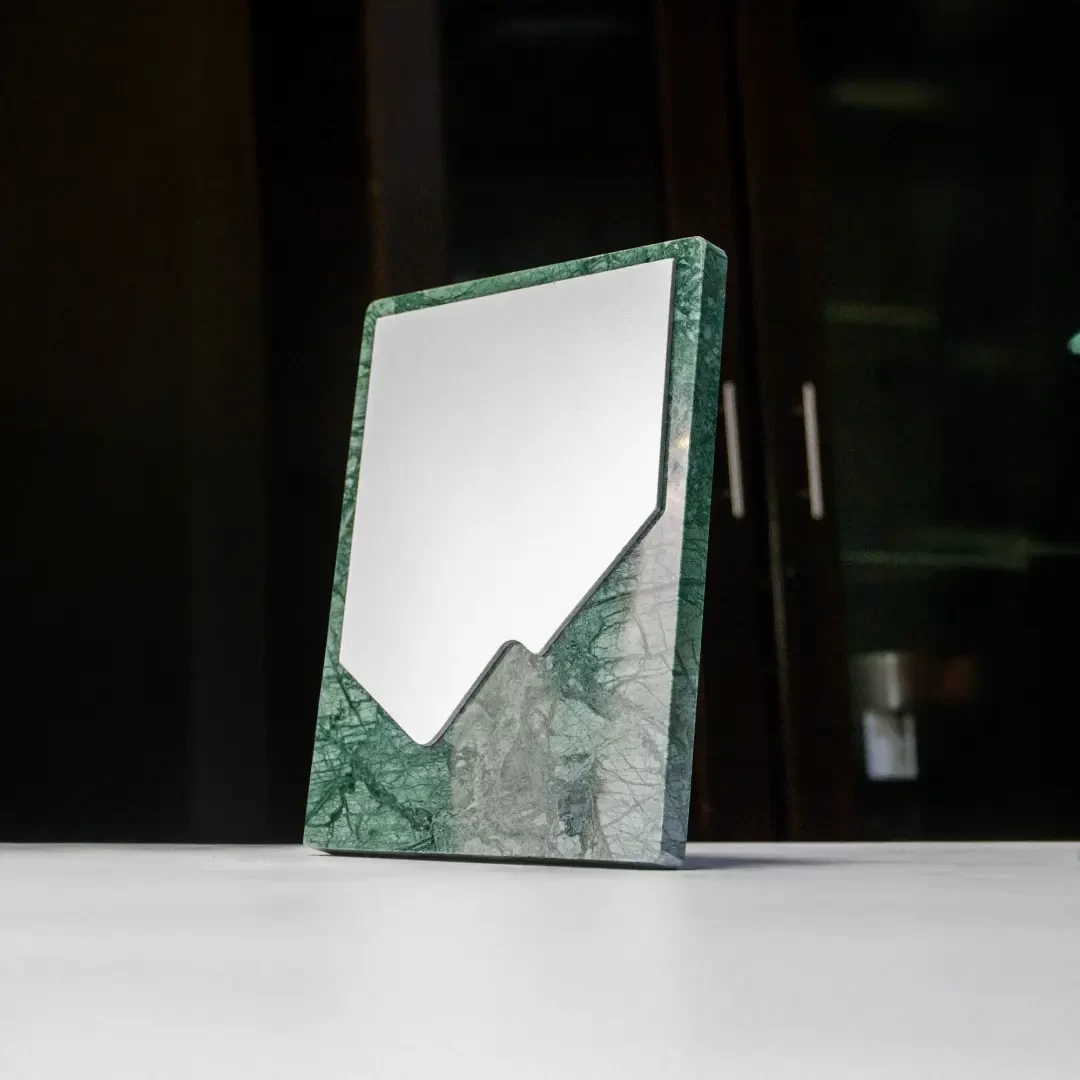 Green Stone Plaque Award with Metal Plate