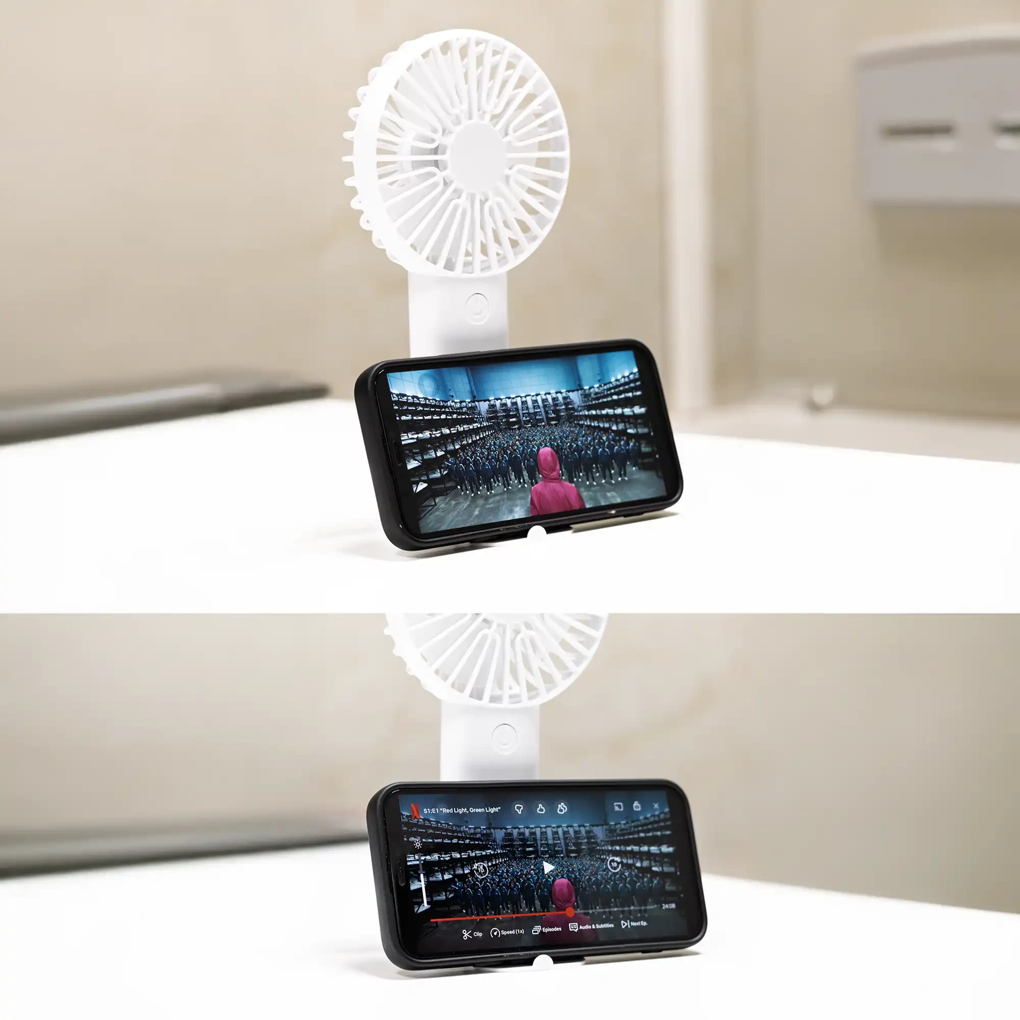 Smart Portable Rechargeable Desk Fan with Mobile Holder
