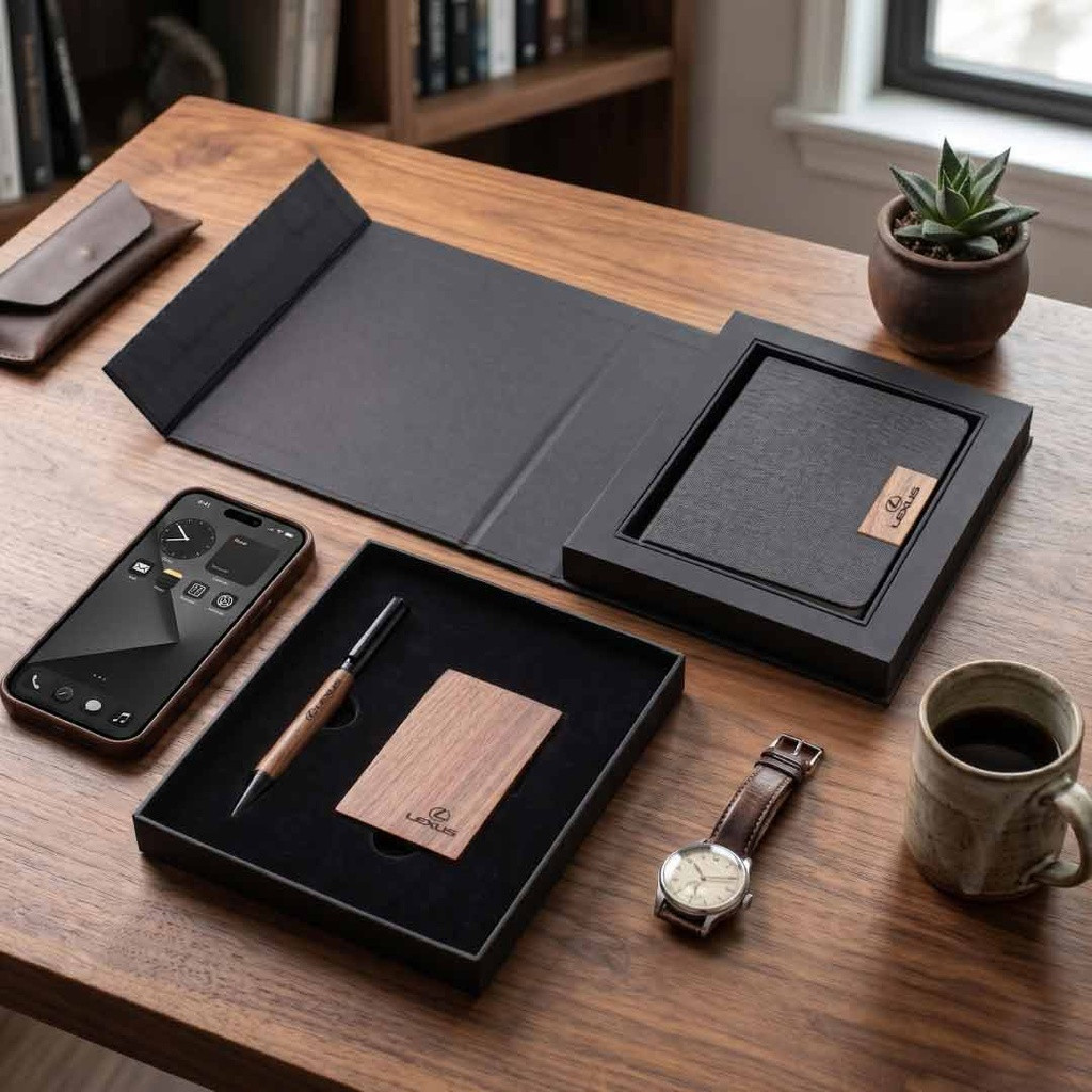TULUM - SANTHOME Gift set with Notebook, Pen and Card Holder with Walnut Accents