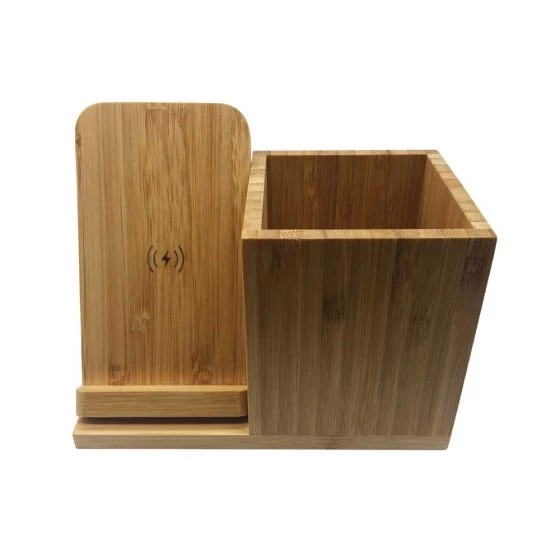 Bamboo pen holder with wireless charger