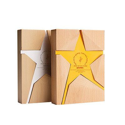 Wooden trophy with metal star