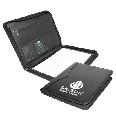 Leather Portfolio with Zipper & Calculator