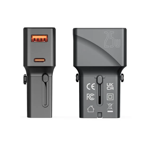 POWER ADAPTOR – Compact 25W Mini Travel Charger with Dual USB-C & USB-A Ports, PD Quick Charge & QC3.0 Support