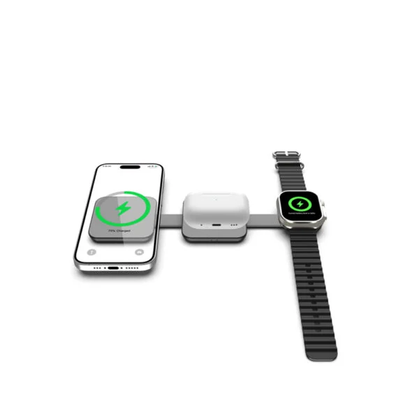 TRICHARGE – Compact 3-in-1 Wireless Charger with 18W USB-C PD Fast Charging & 15W Wireless Power