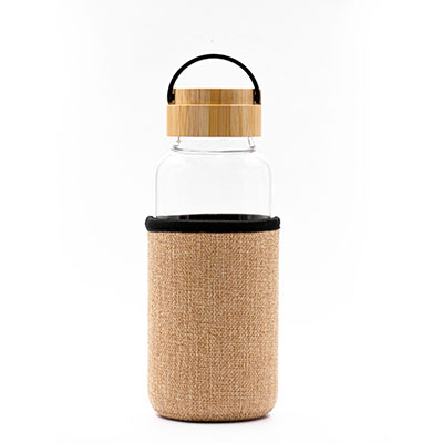 Glass Bottle with Jute Sleeve and Bamboo Lid