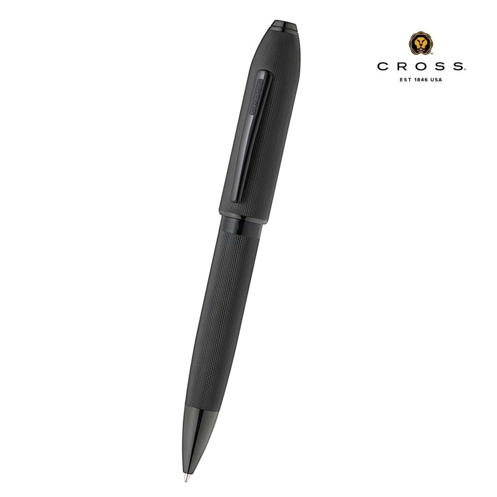 Peerless™ Polished Black PVD Engraved Diamond Pattern with Black PVD Appointments and Swarovski Crystal Ballpoint Pen
