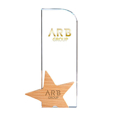 Crystal Award With Wooden Star Base