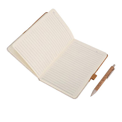 Borsa - A5 Size Cork & Fabric Hard Cover Notebook  with Pen
